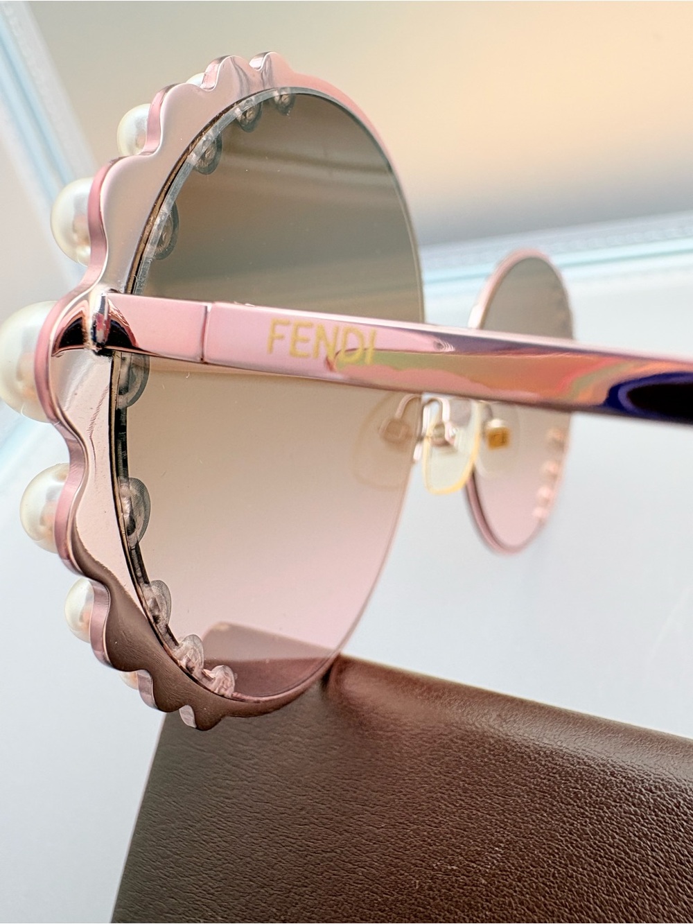 Fendi Pearl Rim Round Sunglasses FF0295/S 35J53 Rose Gold Pink Gradient - Picture 7 of 17